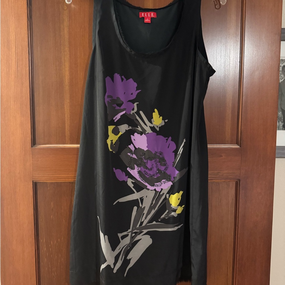 Elle Black Dress with Purple Floral Accents